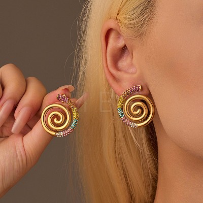 Vortex Spiral 304 Stainless Steel Stud Earrings for Women EJEW-F406-02B-G02-1