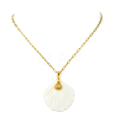 2Pcs 2 Styles Natural Shell and 304 Stainless Steel Starfish and Shell Shape Pendant Paperclip Chain Necklaces for Women NJEW-JN06215-1