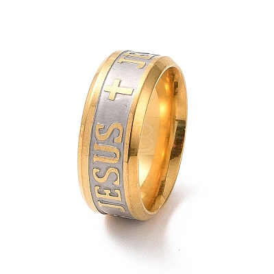 Cross & Word Jesus Pattern 201 Stainless Steel Finger Ring for Women RJEW-I089-33GP-1