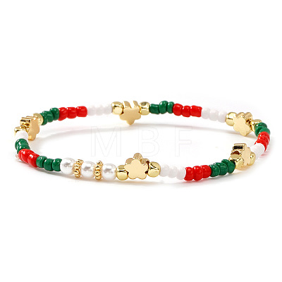 Christmas Brass & Resin & Imitation Pearl Beaded Stretch Bracelets TY5833-5-1