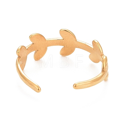 Ion Plating(IP) 304 Stainless Steel Leaf Wrap Open Cuff Ring for Women RJEW-C025-15G-1