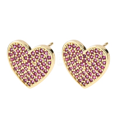 Heart Brass Micro Pave Cubic Zirconia Stud Earrings EJEW-H178-01G-01-1