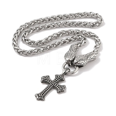 304 Stainless Steel Snak Wheat Chain Viking Cross Pendant Necklaces for Men NJEW-K278-08AS-1