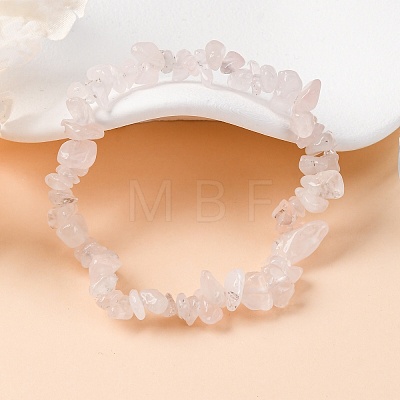 Unisex Chip Natural Rose Quartz Beaded Stretch Bracelets BJEW-S143-25-1