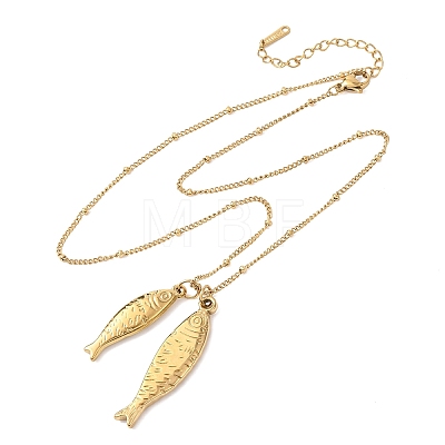 304 Stainless Steel Couple Fish Pendant Satellite Chain Necklaces for Women NJEW-Z108-02G-1
