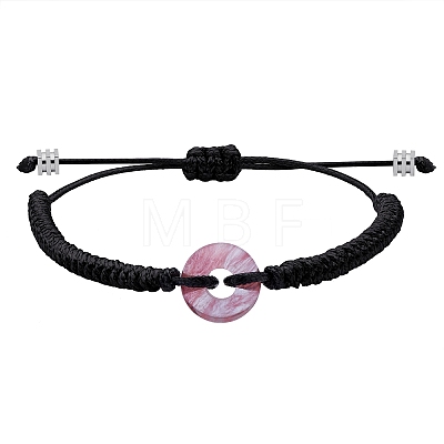 Synthetic Cherry Quartz Glass Donut Braided Bead Bracelet BJEW-SW00047-07-1