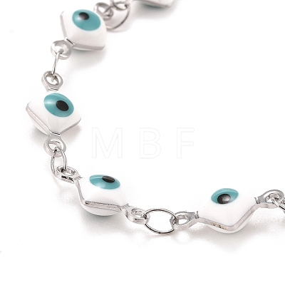 Enamel Rhombus with Evil Eye Link Chains Bracelet BJEW-P271-03P-1