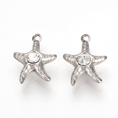 201 Stainless Steel Rhinestone Pendants STAS-S042-04C-1