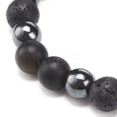 Natural Lava Rock & Synthetic Hematite Beaded Stretch Bracelet BJEW-JB08456-1