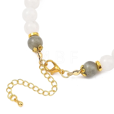 Natural Mashan Jade and White Jade and Labradorite Round Beaded Bracelets for Women BJEW-JB13589-1