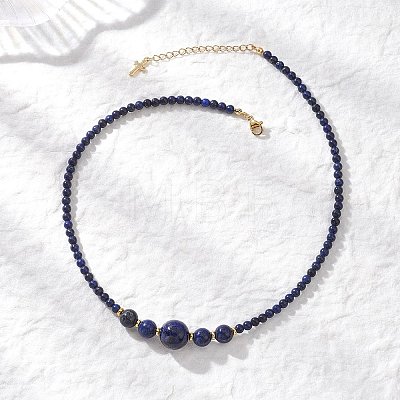 Natural Lapis Lazuli Round Graduated Beaded Necklaces NJEW-JN05654-02-1