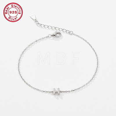 Anti-Tarnish Rhodium Plated 925 Sterling Silver Letter Cubic Zirconia Link Bracelets GI2156-08-1