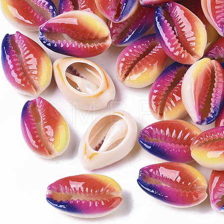Printed Natural Cowrie Shell Beads X-SSHEL-R047-01-A02-1