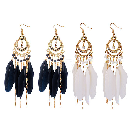 2Pairs 2 Colors Feather Chandelier Earrings EJEW-TA0001-81E-1