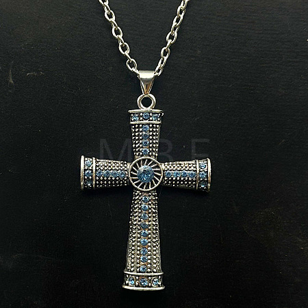 Platinum Alloy Rhinestone Cross Pendant Necklaces LS-NX3454-5-1