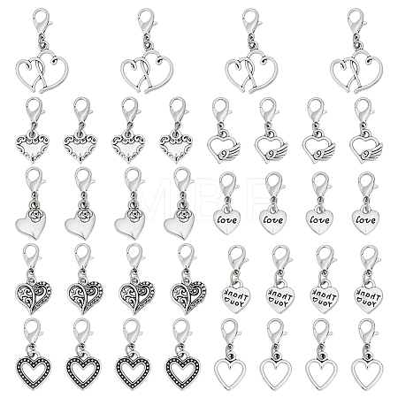 36Pcs 9 Styles Alloy Heart Pendant Decorations HJEW-GO00260-1