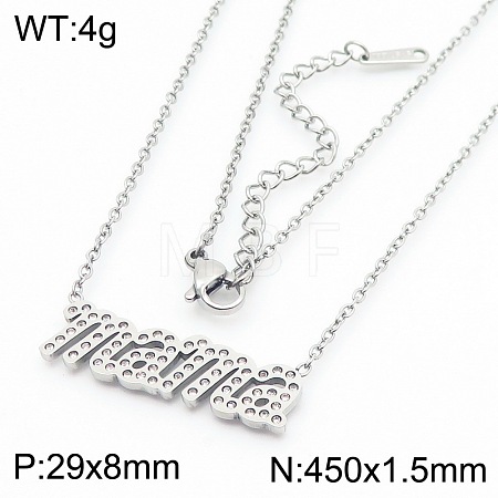 304 Stainless Steel Crystal Rhinestone Word Mama Pendant Necklaces for Mother's Day FS-WG743BF-08-1
