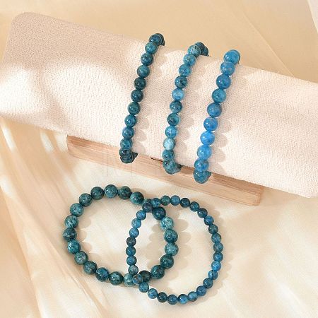 Natural Apatite Round Round Beaded Stretch Bracelets BJEW-G697-01A-1