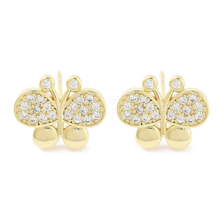 Brass Micro Pave Clear Cubic Zirconia Studs Earring for Women EJEW-S217-C04-1