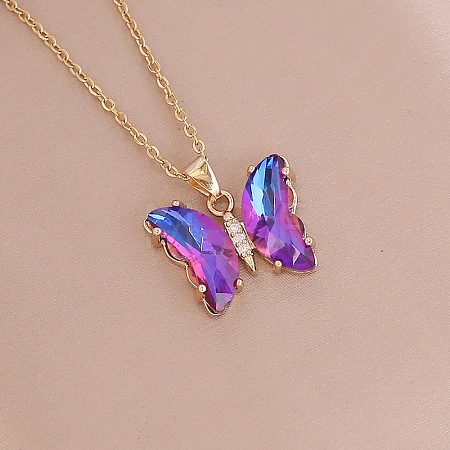 Fashionable Gradient Butterfly Alloy Glass Pendant Necklace LK8571-2-1