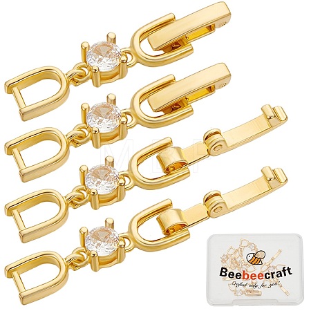 10Pcs Brass with Cubic Zirconia Fold Over Clasps ZIRC-BBC0002-67G-1