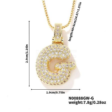 Elegant Brass Micro Pave Clear Cubic Zirconia 3D Initial Necklaces DV4415-6-1