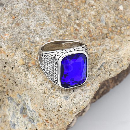 304 Stainless Steel with Natural Lapis Lazuli Finger Rings FS-WG67565-57-1
