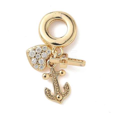Brass Micro Pave Clear Cubic Zirconia European Dangle Charms KK-D502-04G-1