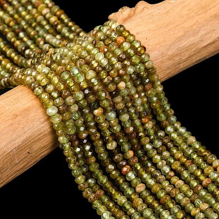 Faceted Rondelle Natural Green Garnet Beads Strands G-F289-40B-1