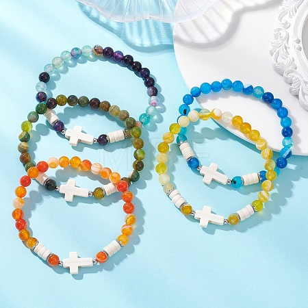 Gemstone Beaded Stretch Bracelets for Women Men BJEW-JB13649-1