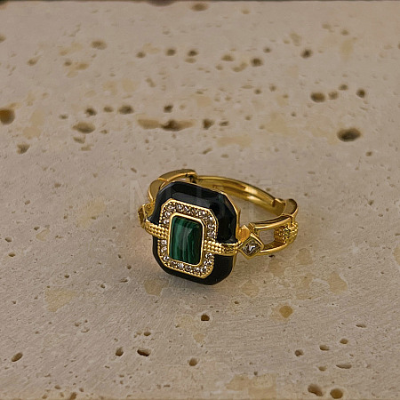 Brass Alloy & Clear Cubic Zirconia & Synthetic Malachite & Natural Black Agate Finger Rings FS-WG4BC4E-01-1
