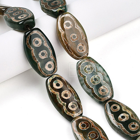 Oval with 3-Eye Pattern Tibetan Style dZi Beads Strands G-NH0001-14C-1