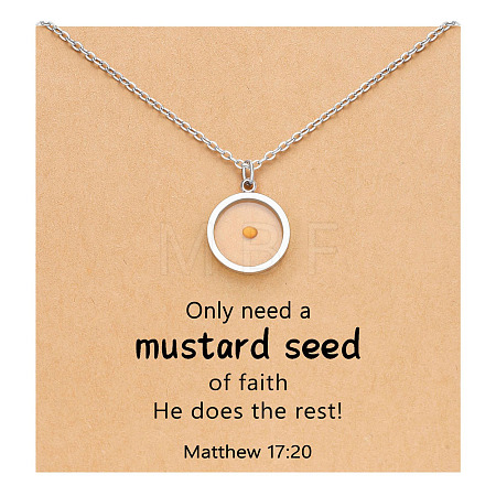 Flat Round 201 Stainless Steel Mustard Seed Pendant Necklaces for Women WG511AE-10-1