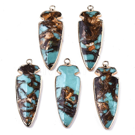 Assembled Bronzite and Synthetic Aqua Terra Jasper Pendants G-R481-11B-1