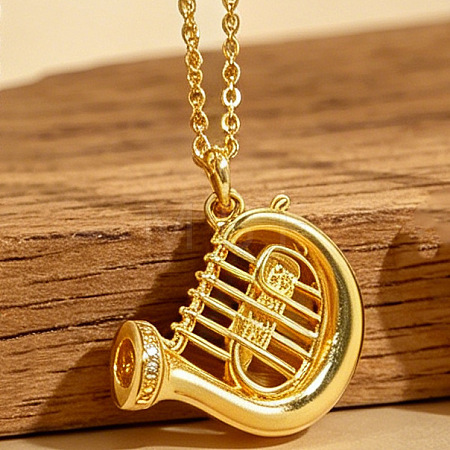 Music Theme Brass Pave Cubic Zirconia Pendant Necklaces for Women WGBB91D-04-1