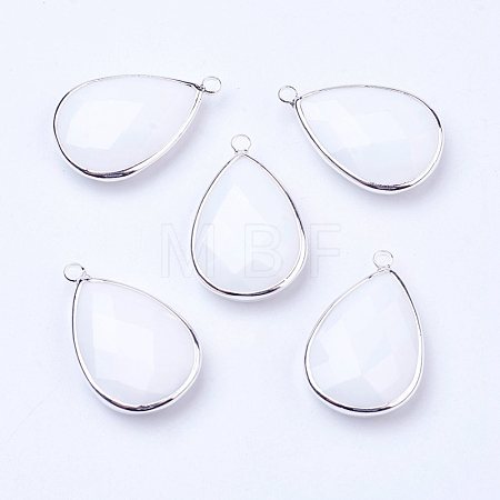 Silver Color Plated Brass Glass Teardrop Pendants X-GLAA-M006-A-22S-1
