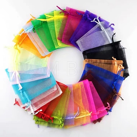Rectangle Organza Drawstring Bags CON-PW0001-054B-1