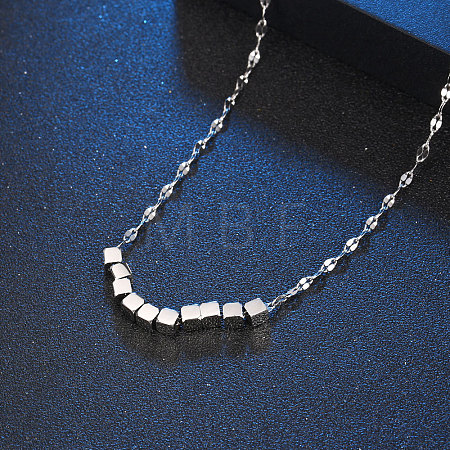 304 Stainless Steel Geometric Square Beaded Pendant Dapped Chain Necklaces for Women WG5ACA6-01-1