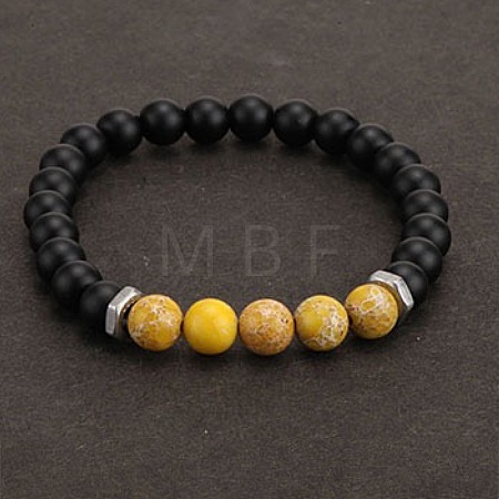 8MM Dyed Natural Imperial Jasper and Frosted Black Round Beaded Stretch for Men DZ7575-2-1