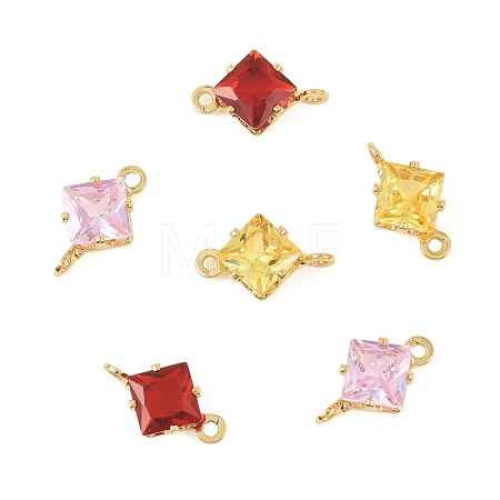 Brass Pave Cubic Zirconia Rhombus Connector Charms KK-P347-04G-1
