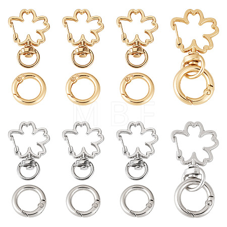 10Pcs 2 Colors Flower Alloy Swivel Snap Hook Clasps & 10Pcs 2 Colors Alloy Spring Gate Rings Findings Kits FIND-TADJ0001-21-1