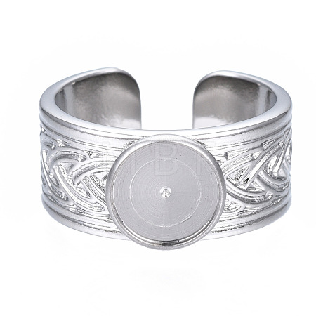 Non-Tarnish 304 Stainless Steel Open Cuff Finger Ring Cabochon Settings STAS-T060-05P-1
