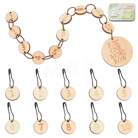 Number 1~10 Wooden Beaded Knitting Row Counter Chains & Charms Locking Stitch Makers DIY-NB0010-23-1