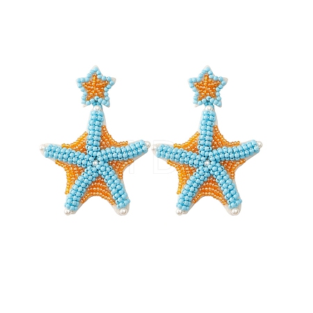 Summer Ocean Vacation Style Handmade Glass Seed Beaded Bohemian Dangle Stud Earrings PW-WGFE95A-03-1
