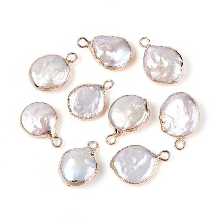 Electroplated Natural Keshi Pearl Flat Round Pendants PEAR-S018-02C-01B-1
