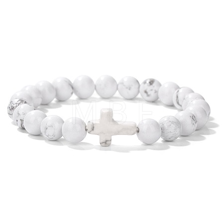 Synthetic Howlite Round Beads Stretch Bracelets YG0612-14-1