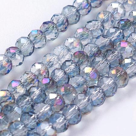 Half Plated Faceted Rondelle Electroplate Glass Beads Strands X-EGLA-D020-3x2mm-18-1