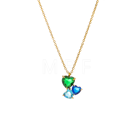 304 Stainless Steel Micro Pave Cubic Zirconia Pendant Necklaces NJEW-OY002-39G-1