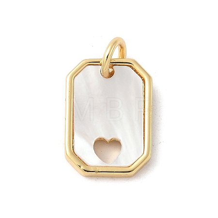 Brass Pave Natural White Shell Hollow Heart Rectangle Charms with Jump Rings KK-S522-16G-1