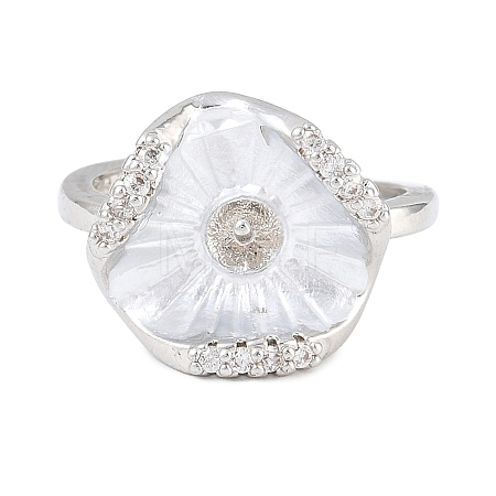 Flower Brass Micro Pave Cubic Zirconia & Enamel Cuff Ring Settings KK-CBAC351-06P-01-1